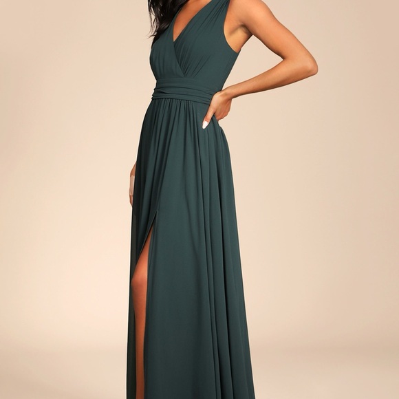 Thoughts of Hue Emerald Green Surplice Maxi Dress New With Tags Size L - Picture 3 of 8